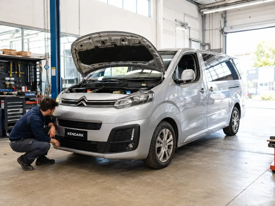 Mecánico KENDARK revisando una van Citroën real en taller